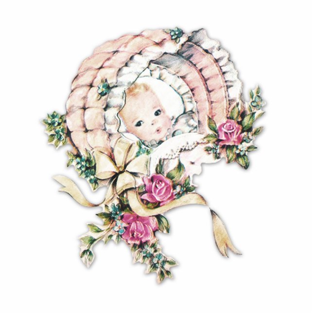 Vintage Pink Baby Girl Shower Standing Photo Sculpture (Front)