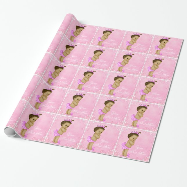 Vintage Pink Baby Girl Shower Wrapping Paper (Unrolled)