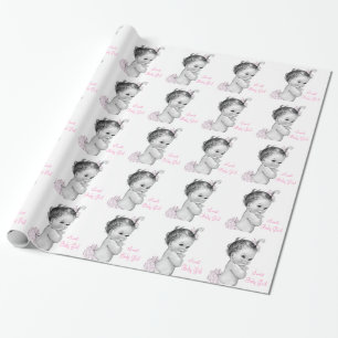 Vintage Pink Baby Girl Shower Wrapping Paper