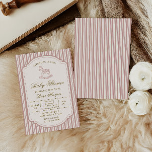 Vintage Pink Baby Shower Rocking Horse Elegant  Invitation