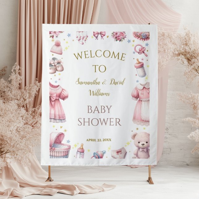 Vintage Pink Baby Shower Tapestry Backdrop (Creator Uploaded)