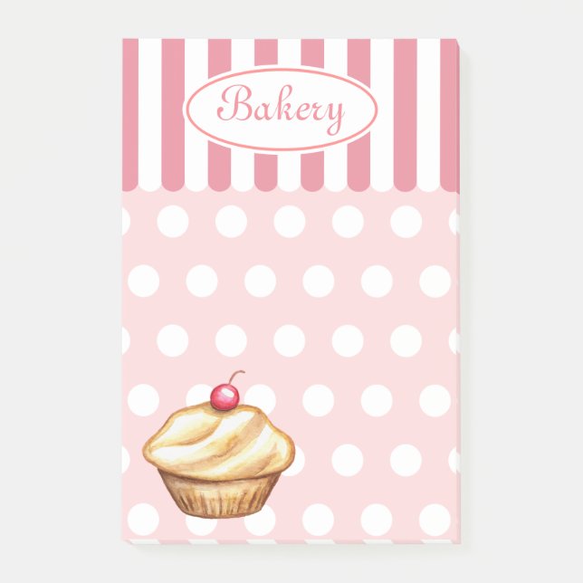 Vintage Pink Bakery Cupcake Post It Notes (Front)