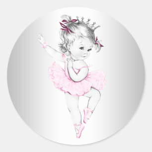 Vintage Pink Ballerina Baby Shower Sticker