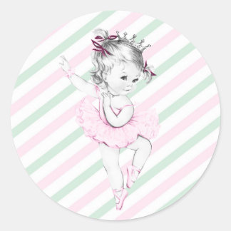 Vintage Pink Ballerina Princess Baby Shower Classic Round Sticker