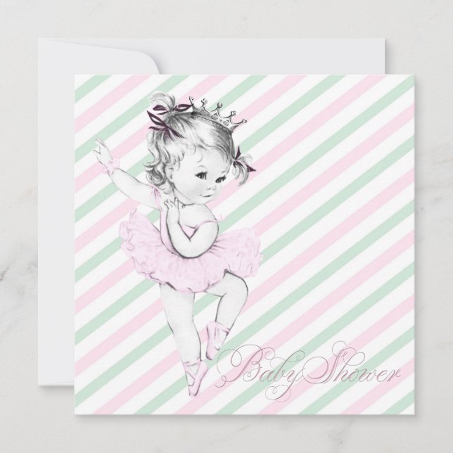 Vintage Pink Ballerina Princess Baby Shower Invitation (Front)