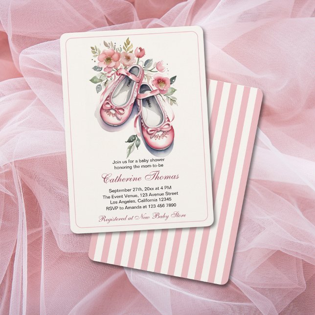 Vintage Pink Ballerina Shoes Girl Baby Shower Invitation (Creator Uploaded)