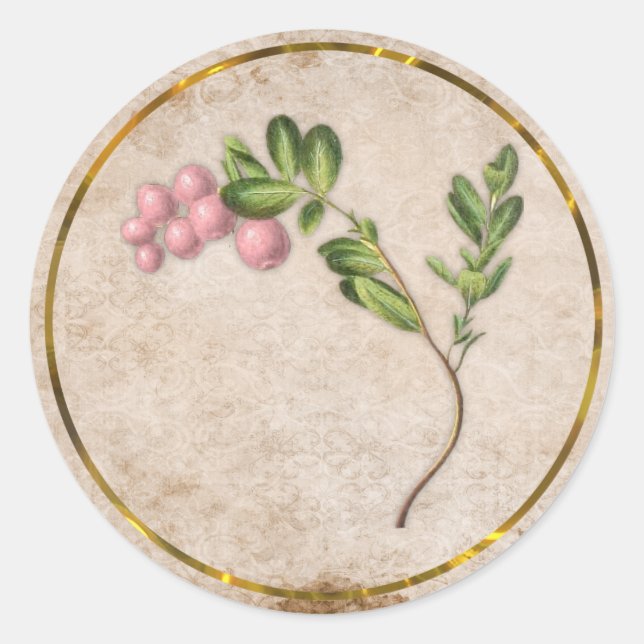 Vintage Pink Berries Wedding Classic Round Sticker (Front)