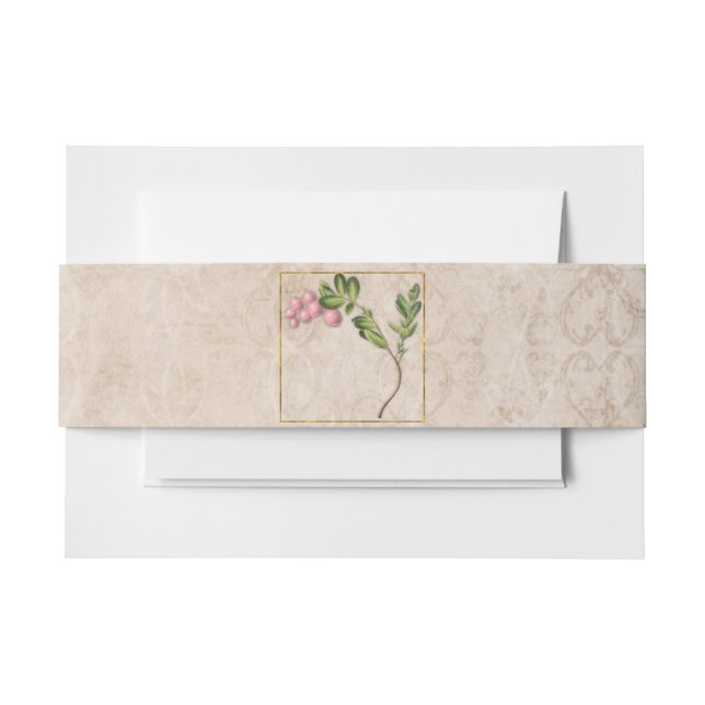 Vintage Pink Berries Wedding Invitation Belly Band (Front Example)
