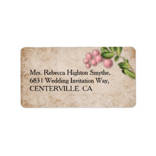 Vintage Pink Berries Wedding Label