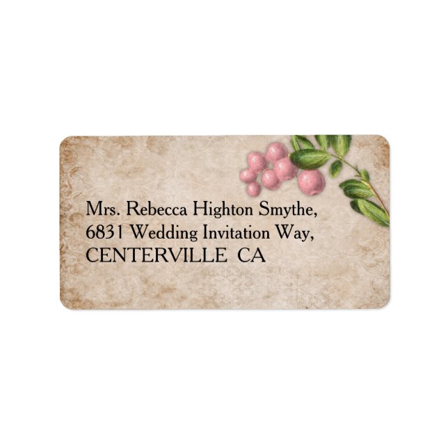Vintage Pink Berries Wedding Label (Front)