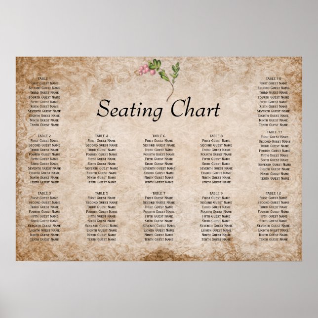 Vintage Pink Berries Wedding Reception Seating Poster (Front)