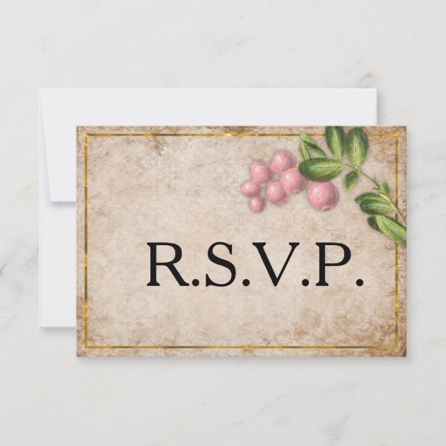 Vintage Pink Berries Wedding RSVP (Front)
