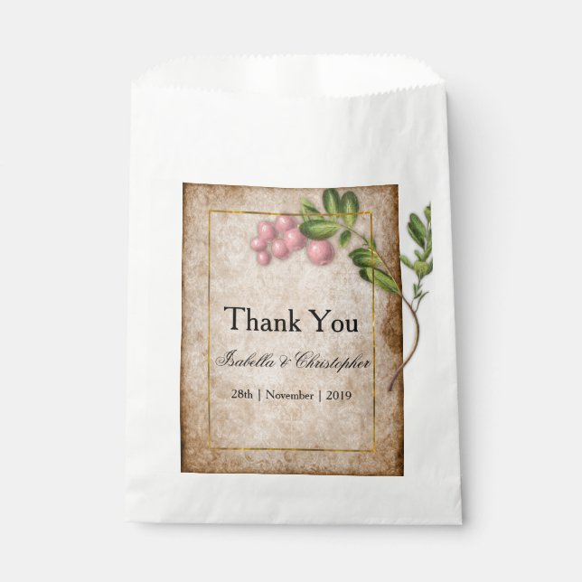 Vintage Pink Berries Wedding Thank You Favour Bags (Front)
