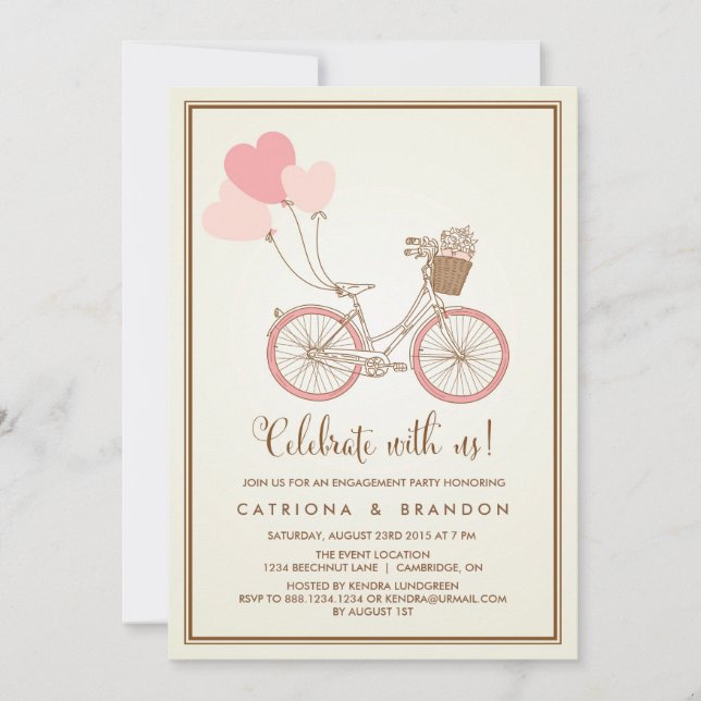 VINTAGE PINK BICYCLE ENGAGEMENT PARTY INVITATION (Front)