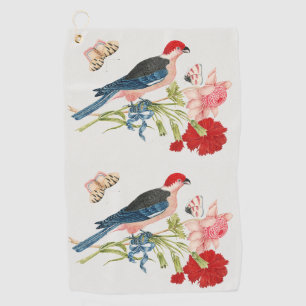 Vintage Pink Bird Butterfly Floral Art Print Golf Towel