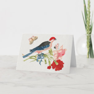 Vintage Pink Bird Butterfly Floral Art Print Holiday Card