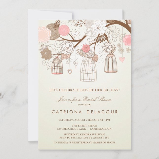 VINTAGE PINK BIRDCAGES BRIDAL SHOWER INVITATION (Front)