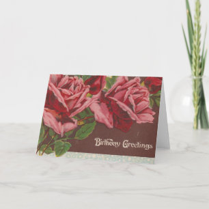 Vintage Pink Birthday Roses Card