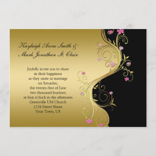 Vintage Pink Black and Gold Wedding Invitation