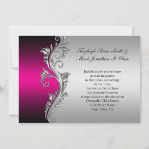 Vintage Pink Black and Silver Wedding Invitation