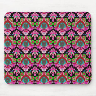 Vintage pink black damask pattern colourful royal mouse mat