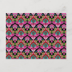 Vintage pink black damask pattern colourful royal postcard