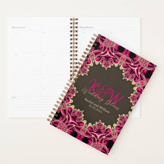 Vintage Pink Black Gold Lacy Monogram Planner (Display)
