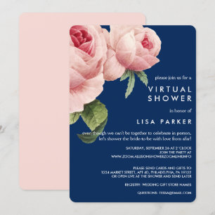 Vintage Pink Black Rose Blue Virtual Shower Invitation