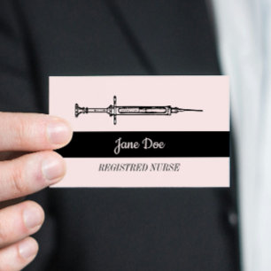 Vintage Pink Black Syringe Medical Nurse Business Card