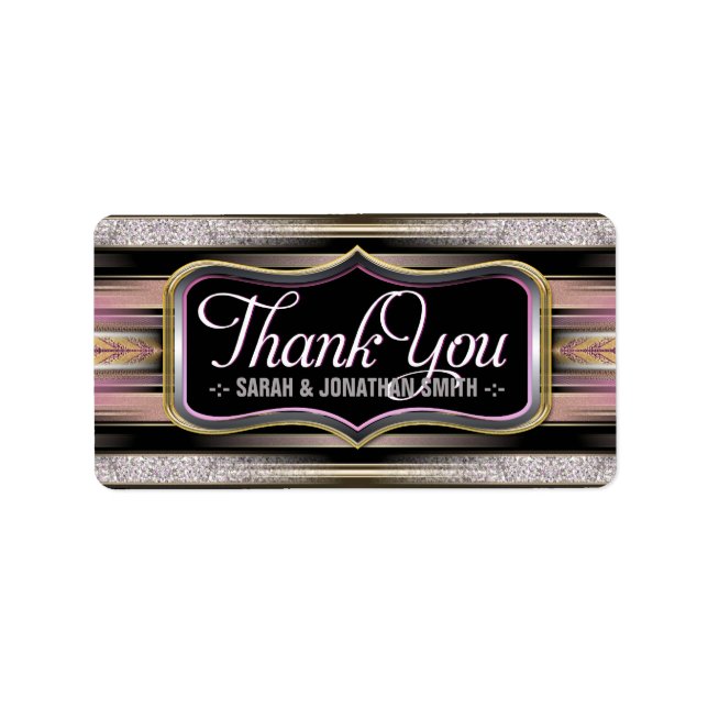 Vintage Pink+Black Thank You Sticker Labels (Front)