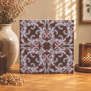 Vintage Pink & Blue Arabesque Ceramic Tile