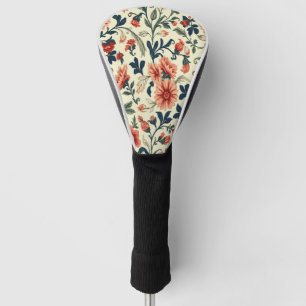 Vintage Pink Blue Floral on Off-White, Elegant Golf Head Cover