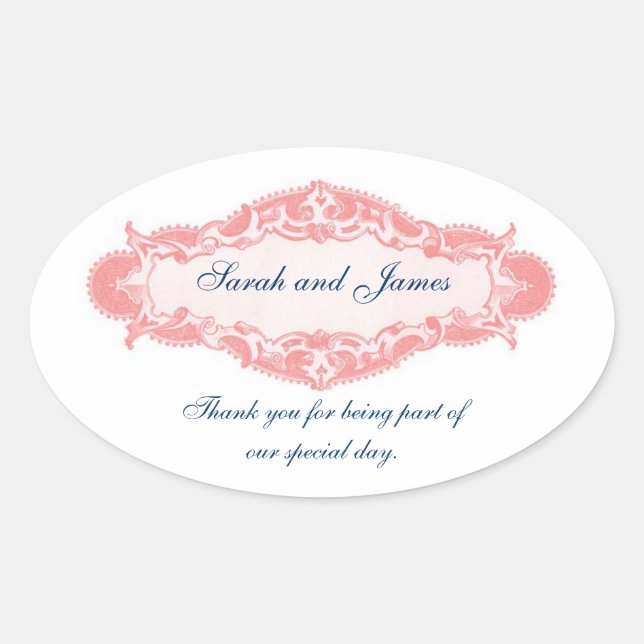 Vintage Pink Blue Thank You Wedding Stickers (Front)