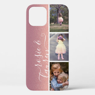 Vintage Pink Blush Children Photo Collage Template iPhone 12 Case