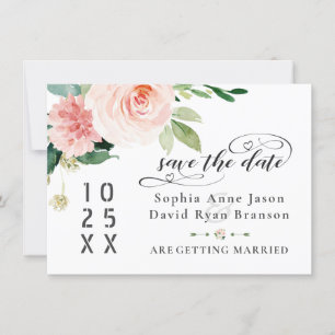 Vintage Pink Blush Flowers Wedding Calligraphy Save The Date