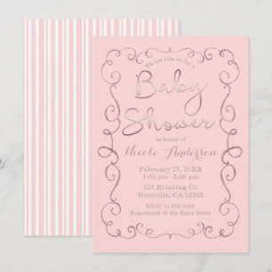 Vintage Pink Blush Glitter Rose Gold Baby Shower Invitation