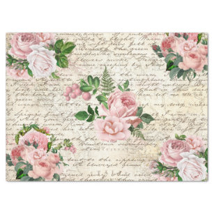 Vintage Pink Blush Roses Old Letter Decoupage Tissue Paper