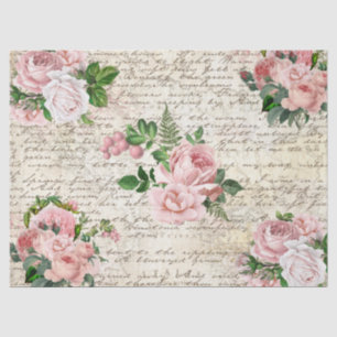 Vintage Pink Blush Roses Old Letter Decoupage Tissue Paper