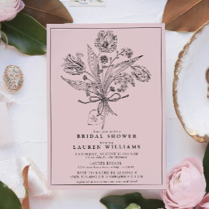 Vintage Pink Botanical Bridal Shower Calligraphy Invitation