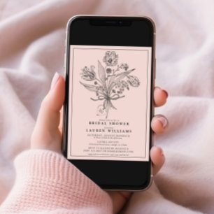 Vintage Pink Botanical Bridal Shower Calligraphy Invitation