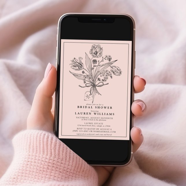 Vintage Pink Botanical Bridal Shower Calligraphy Invitation (Creator Uploaded)