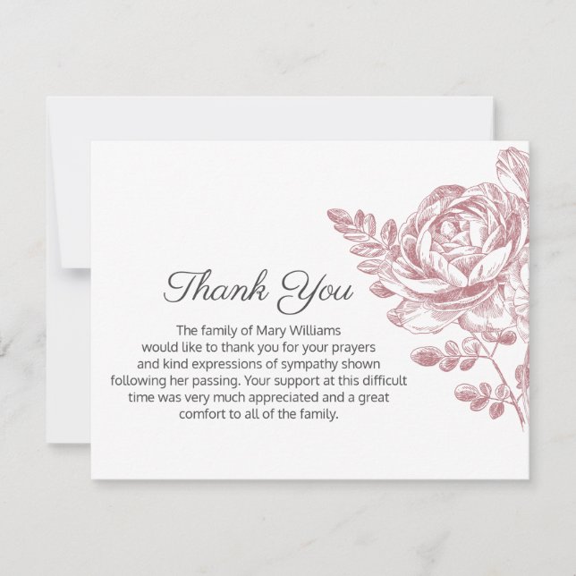 Vintage Pink Bouquet Funeral Thank You Note Card (Front)