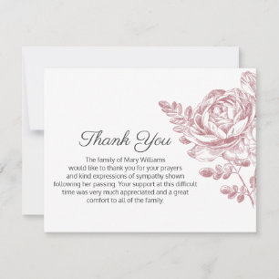 Vintage Pink Bouquet Funeral Thank You Note Card