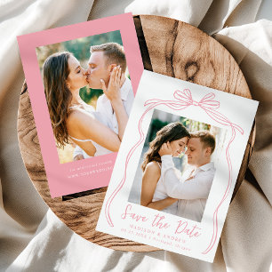 Vintage Pink Bow 2 Photo Wedding Save The Date