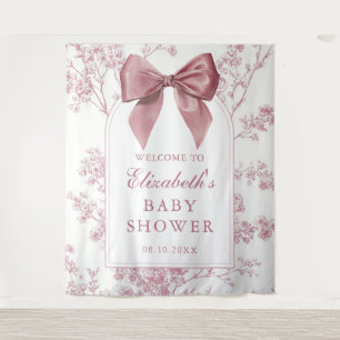 Vintage Pink Bow Baby Shower Photo Backdrop Tapestry