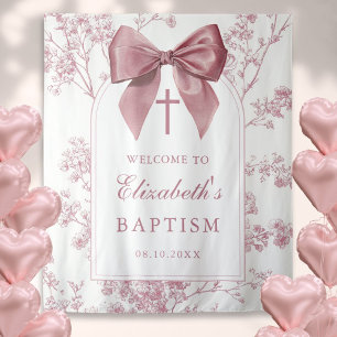 Vintage Pink Bow Baptism Photo Backdrop Tapestry