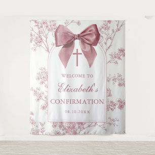 Vintage Pink Bow Confirmation Photo Backdrop Tapestry
