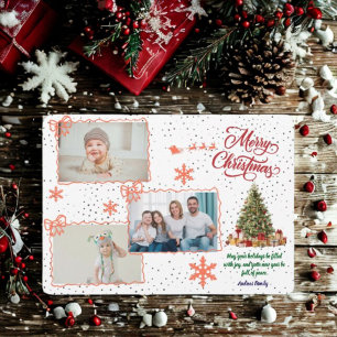 Vintage Pink Bow Family Photo Christmas  Holiday Card