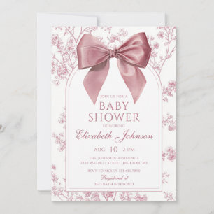 Vintage Pink Bow Floral Baby Shower Invitation