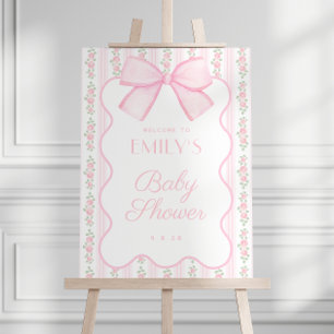 Vintage Pink Bow Floral Baby Shower Welcome Sign